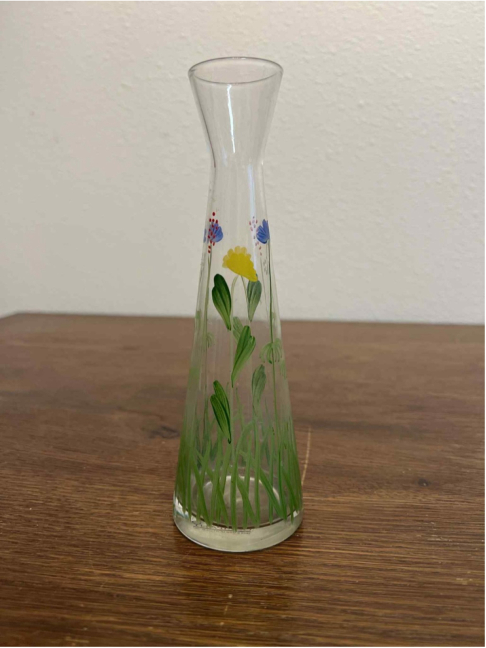 Hand Painted Two’s Company Glass Bud Vase 7” Floral Wildflower Design Spring